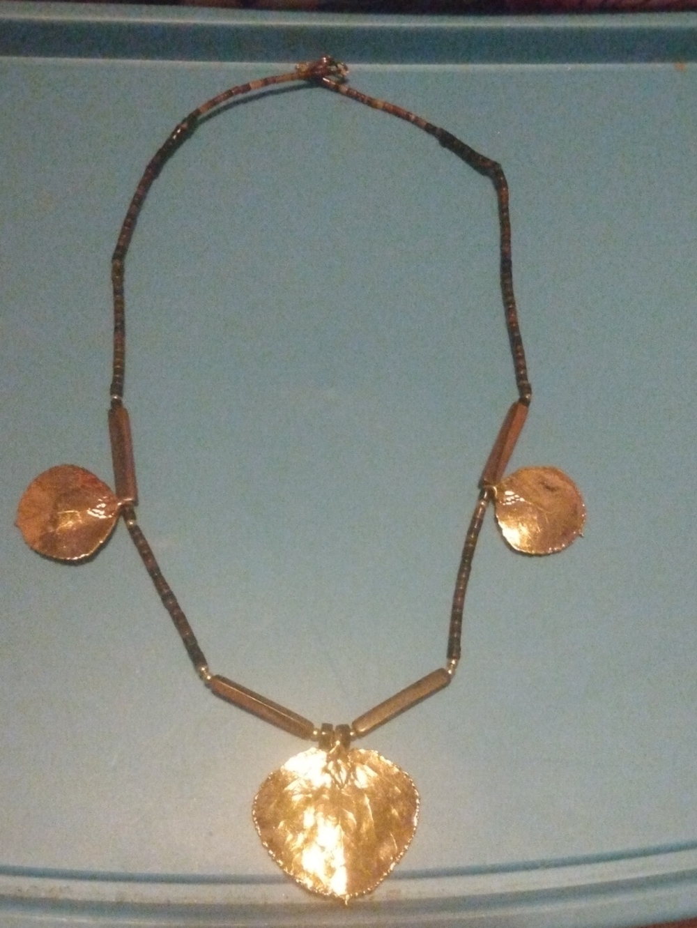 Handcrafted Gold Tone Three  Leaf  Pendant Necklace - Women Jewelry